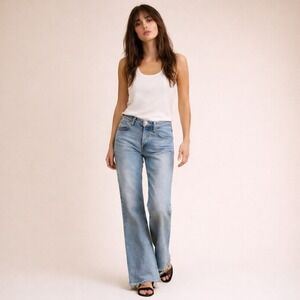 Etica Sasha Flare Jeans High Rise Raw Hem Sz 28